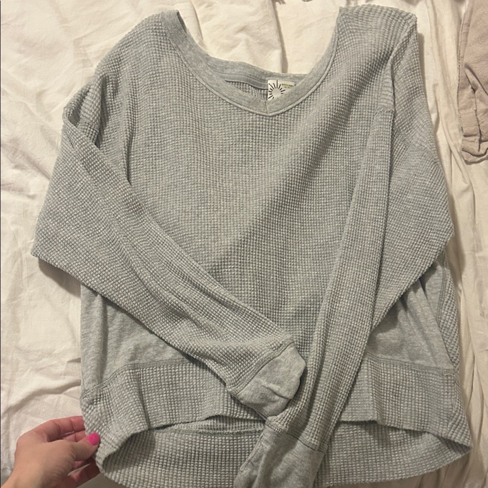 aerie Light Gray Waffle-Knit Top
